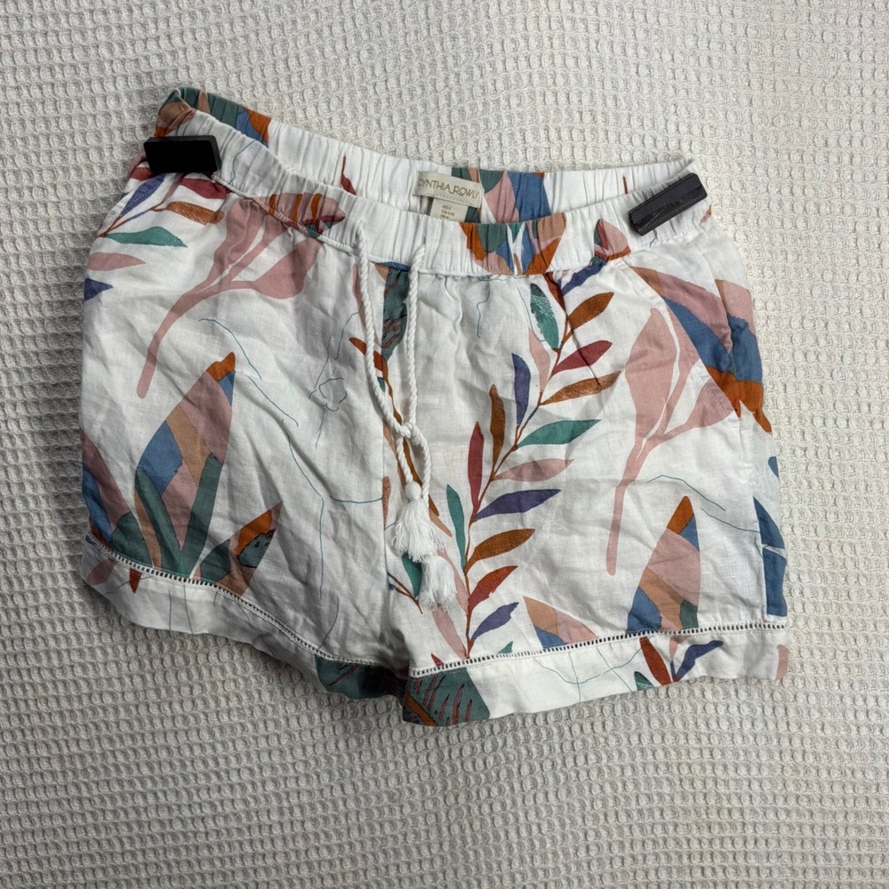 Coastal Women Cynthia Rowley Tropical Linen Shorts L White Multi